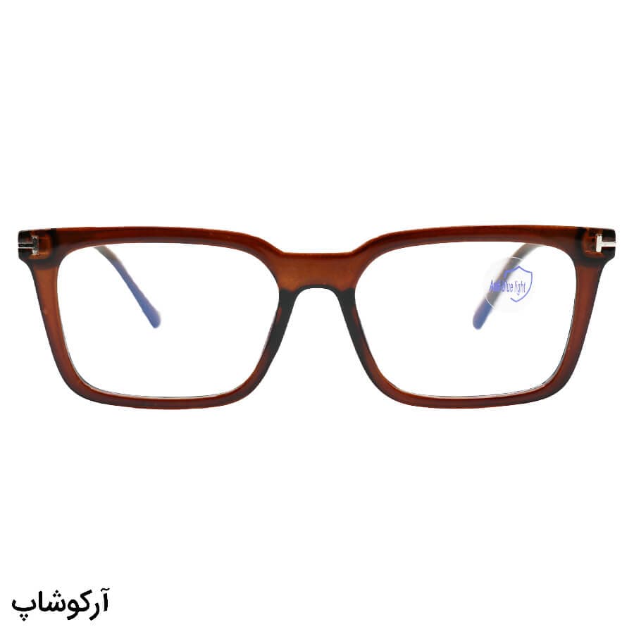 عینک طبی با فریم شکل مستطیلی، از جنس کائوچو، رنگ قهوهای و لنز بلوکات و قابل تعویض مدل 203158 — تصویر ۳
