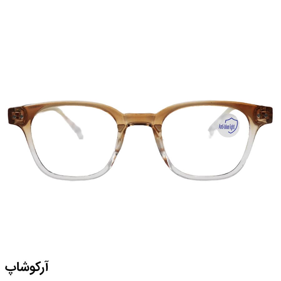 عینک طبی با فریم مربعی شکل، از جنس کائوچو، رنگ عسلی و لنز بلوکات قابل تعویض 203104 — تصویر ۳