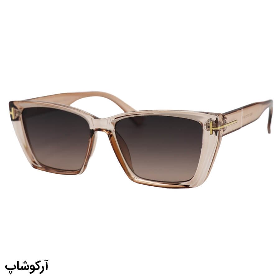 عینک آفتابی زنانه Tom Ford با فریم رنگ عسلی، شکل چشم گربهای و لنز قهوهای هایلایت مدل 0920