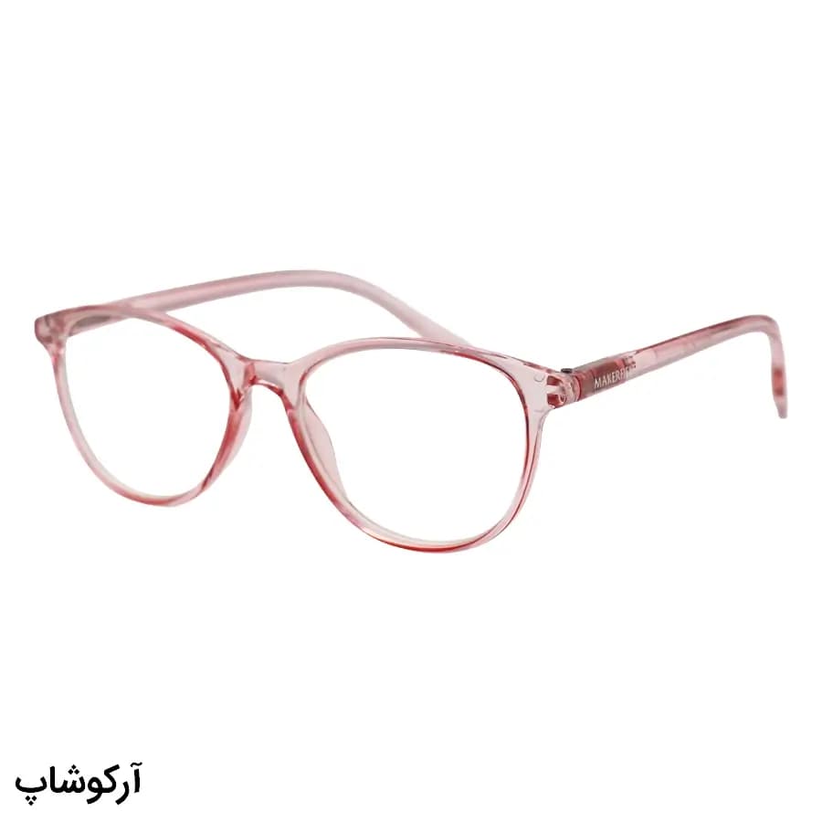 عینک مطالعه نزدیک بین نمره +1.00 با فریم صورتی رنگ، شکل ویفرر، لولا فنردار و برند MakerField مدل H102 — تصویر ۳