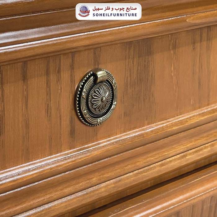 میز جلومبلی چوبی کلاسیک کشو دار مدل 132 سهیل (روکش طبیعی چوب بلوط) — تصویر ۸