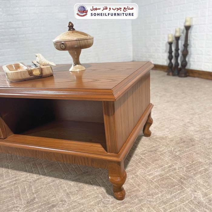 میز جلومبلی چوبی کلاسیک کشو دار مدل 132 سهیل (روکش طبیعی چوب بلوط) — تصویر ۶