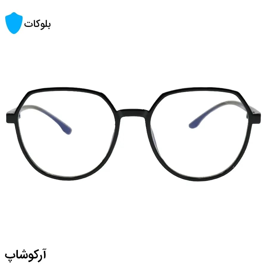 عینک با فریم مشکی رنگ، شکل گرد مدرن، از جنس کائوچو و لنز بلوکات مدل 20314 — تصویر ۳