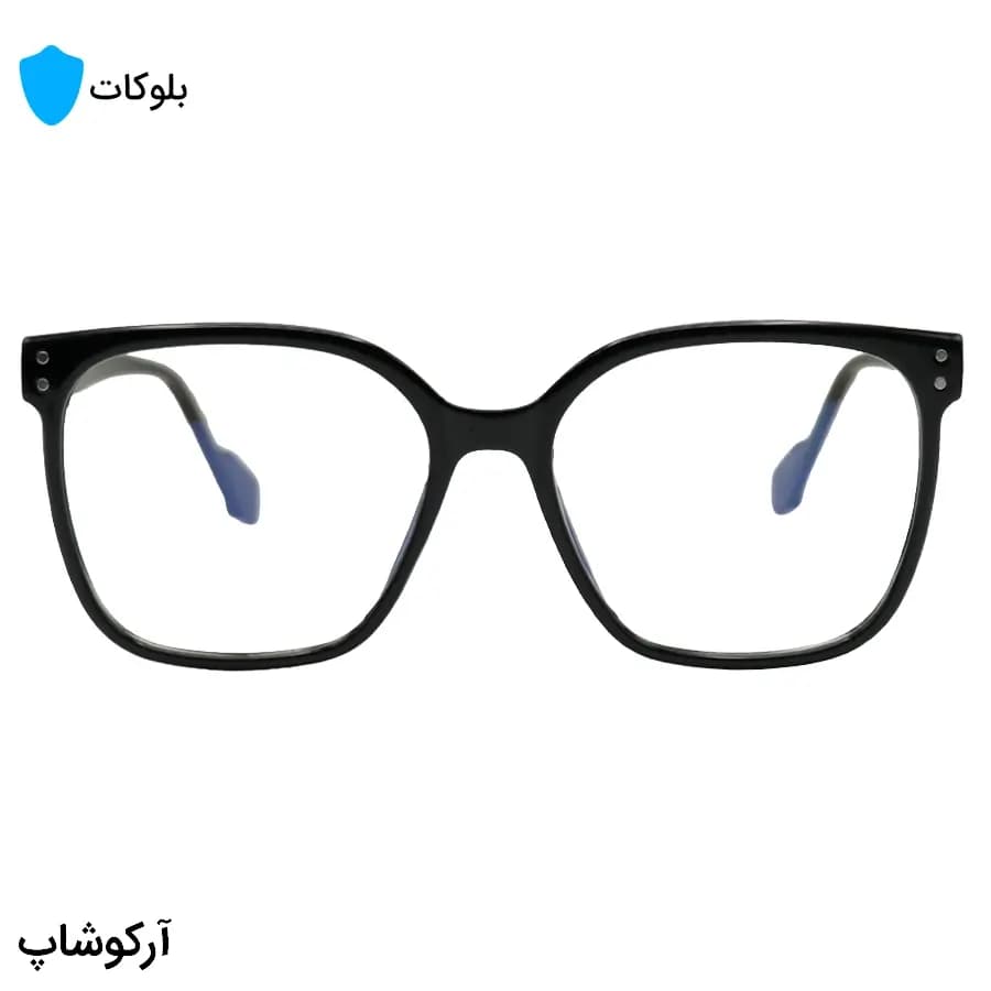 عینک با فریم مشکی رنگ، شکل مربعی بزرگ، از جنس کائوچو و لنز بلوکات مدل 20396 — تصویر ۳