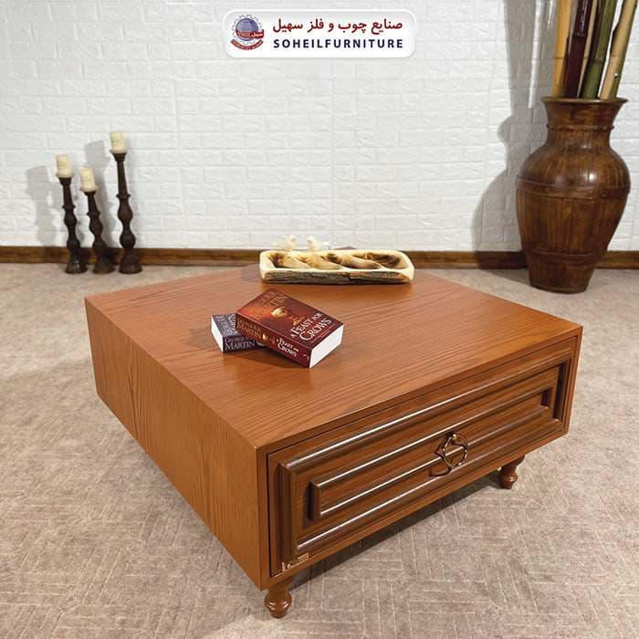 میز عسلی(بغل مبل) چوبی کلاسیک مدل 135 سهیل (روکش طبیعی چوب بلوط) — تصویر ۶