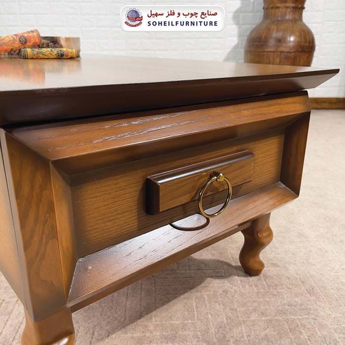 میز جلومبلی چوبی کشو دار کلاسیک مدل 136 سهیل (روکش طبیعی چوب بلوط) — تصویر ۳
