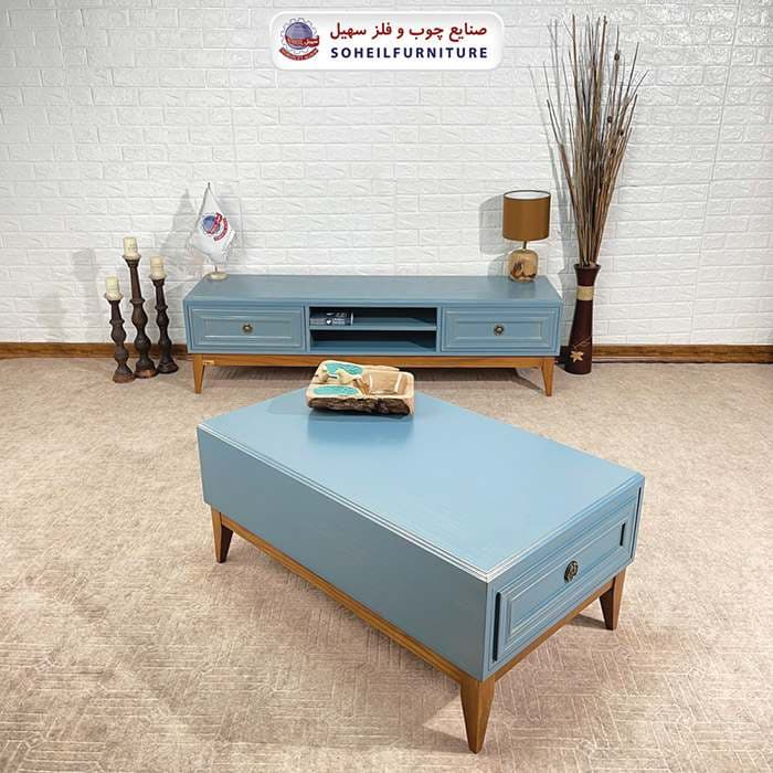 میز جلومبلی چوبی مدرن کشو دار مدل 137 سهیل (روکش طبیعی چوب بلوط) — تصویر ۷