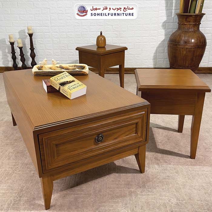 میز جلومبلی چوبی مدرن کشو دار مدل 137 سهیل (روکش طبیعی چوب بلوط) — تصویر ۴