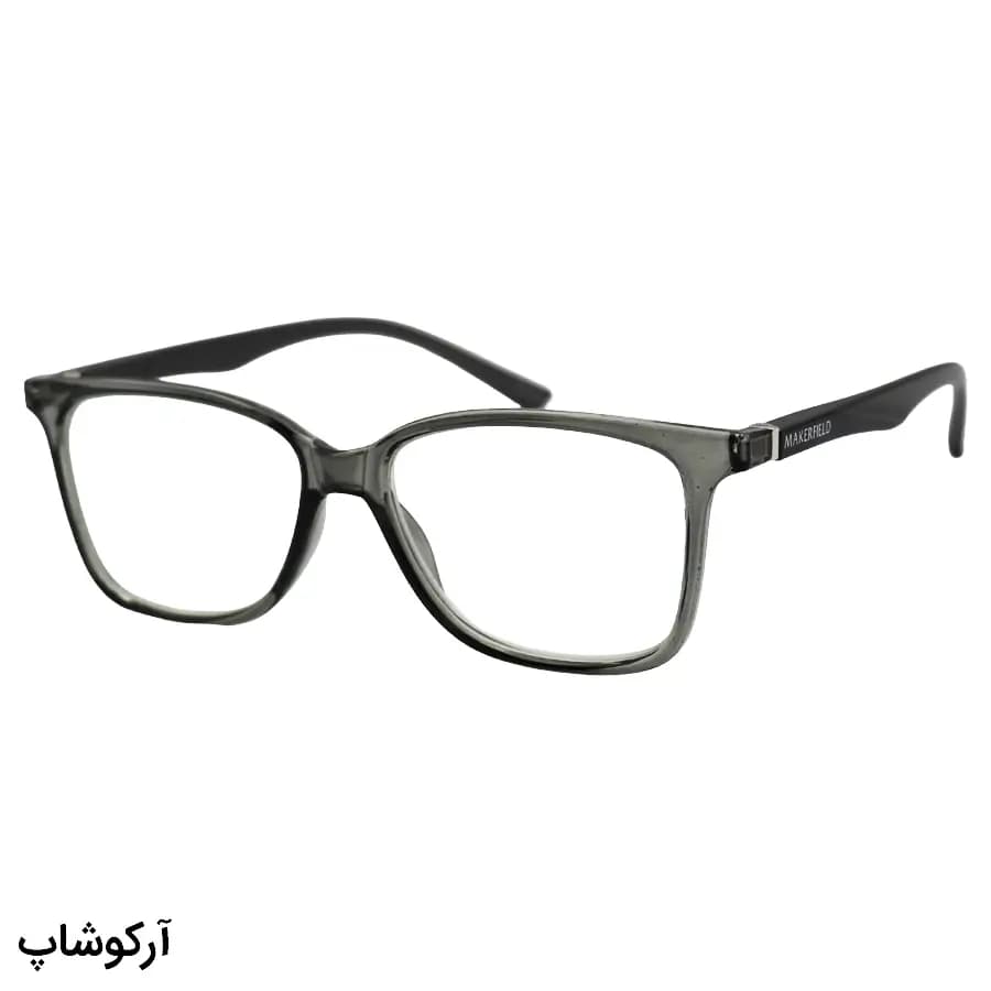 عینک مطالعه نزدیک بین نمره +2.50 با فریم رنگ طوسی، شکل مستطیلی، لولا فنردار و برند MakerField مدل H103 — تصویر ۳