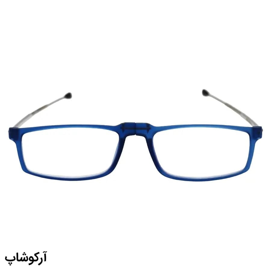 عینک مطالعه تاشو نزدیک بین نمره +2.00 با فریم مستطیلی، رنگ آبی و دسته آنتنی و جمعشونده مدل TR101 — تصویر ۲