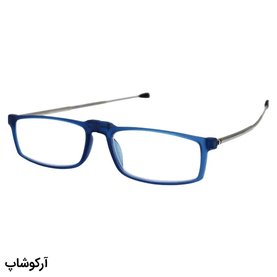 عینک مطالعه تاشو نزدیک بین نمره +2.00 با فریم مستطیلی، رنگ آبی و دسته آنتنی و جمعشونده مدل TR101 — تصویر ۳