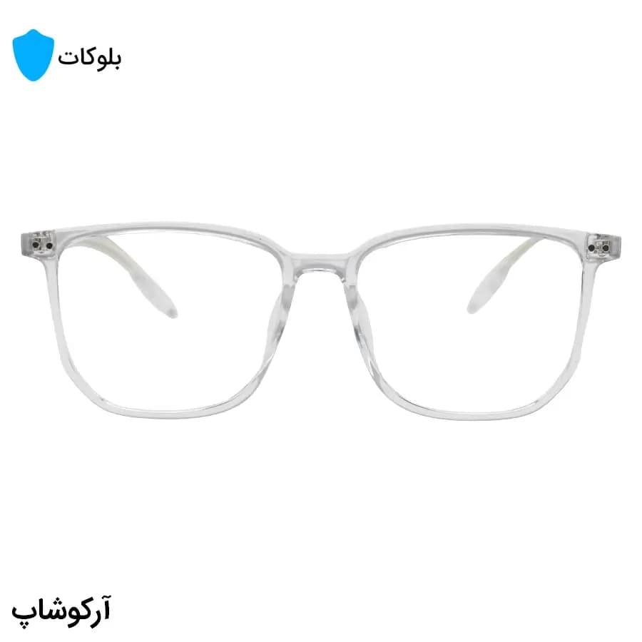 عینک با فریم شفاف و کریستالی، شکل مربعی، از جنس کائوچو و لنز بلوکات مدل 20355 — تصویر ۳