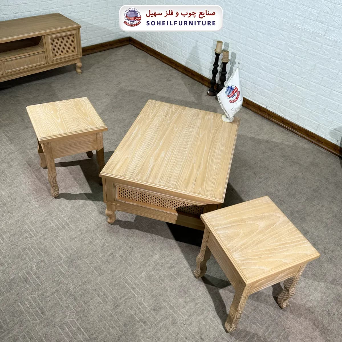 میز عسلی (بغل مبل) چوبی 142 جدید(روکش طبیعی چوب بلوط) — تصویر ۳