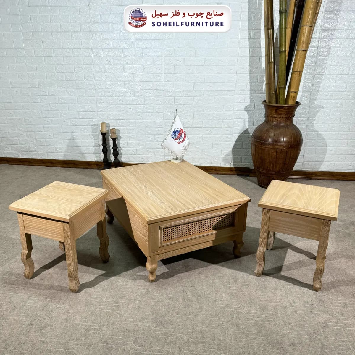 میز عسلی (بغل مبل) چوبی 142 جدید(روکش طبیعی چوب بلوط) — تصویر ۲