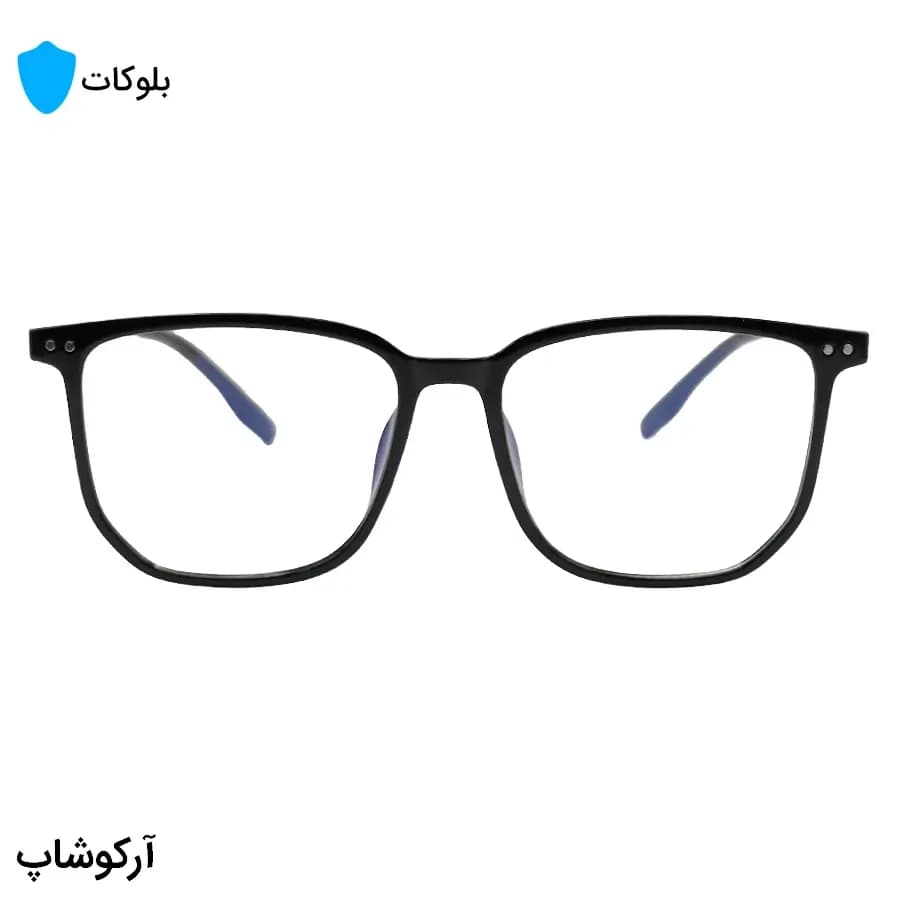 عینک با فریم مشکی رنگ، شکل مربعی، از جنس کائوچو و لنز بلوکات مدل 20355 — تصویر ۳