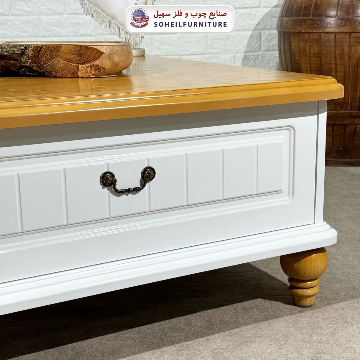 میز جلومبلی چوبی مدرن کشو دار مدل 140 سهیل (روکش طبیعی چوب بلوط) — تصویر ۲