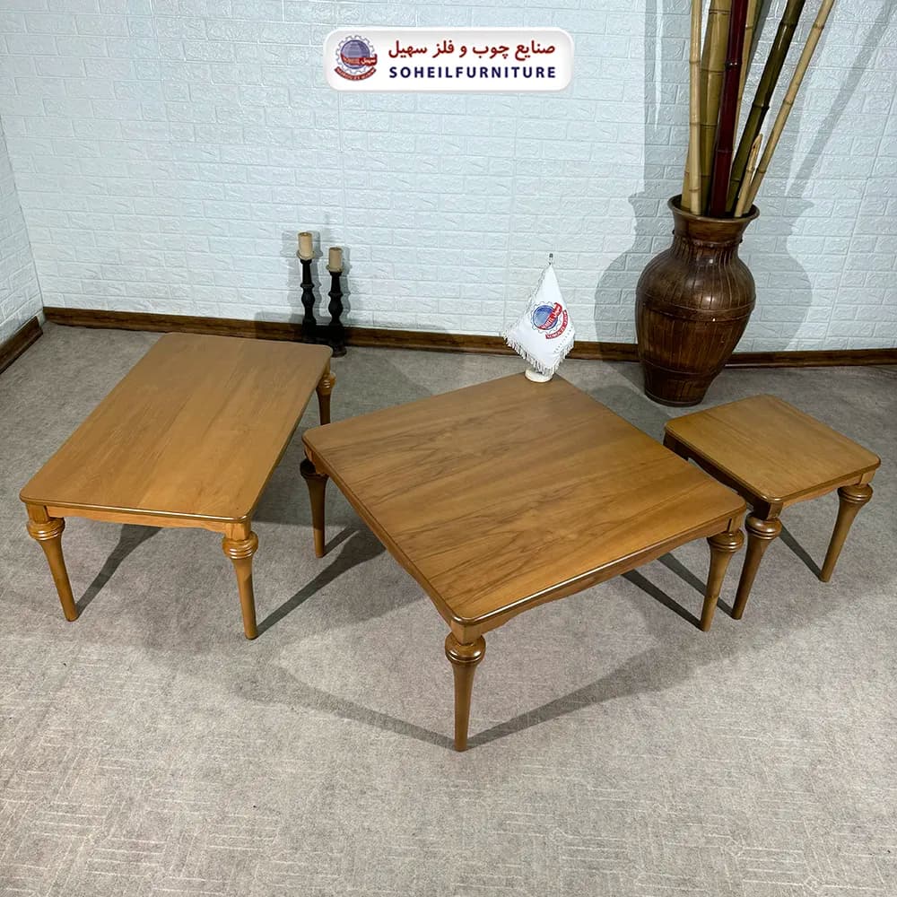 میز عسلی (بغل مبل) چوبی مدل شیپوری سهیل (روکش طبیعی چوب) — تصویر ۵