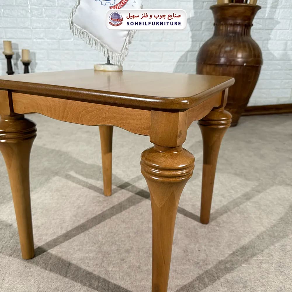 میز عسلی (بغل مبل) چوبی مدل شیپوری سهیل (روکش طبیعی چوب) — تصویر ۲