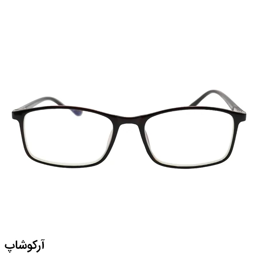 عینک مطالعه نزدیک بین نمره +1.00 با فریم قهوهای رنگ، مستطیلی شکل، لولا فنردار و لنز بلوکات مدل 12456 — تصویر ۲