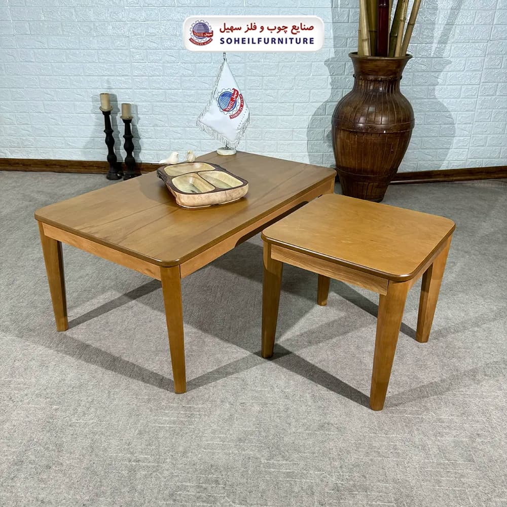 میز عسلی (بغل مبل) چوبی مدل پیکاسو سهیل (روکش طبیعی چوب) — تصویر ۴
