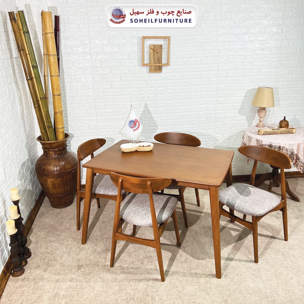 میز ناهارخوری چوبی 4نفره مدل خرچنگی سهیل (چوب سوپر راش گرجستان) — تصویر ۲