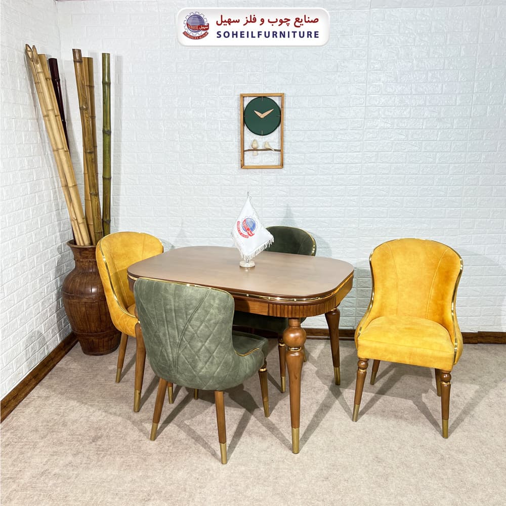 ست ناهارخوری چوبی 4نفره مدل دنا سهیل پارچه کرم