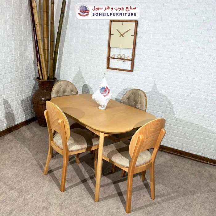 ست ناهارخوری چوبی ۴نفره و ۶نفره بوگاتی و صندلی ناخنی سهیل — تصویر ۵