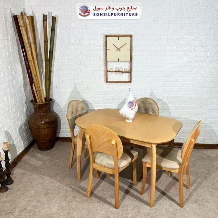 ست ناهارخوری چوبی ۴نفره و ۶نفره بوگاتی و صندلی ناخنی سهیل — تصویر ۴