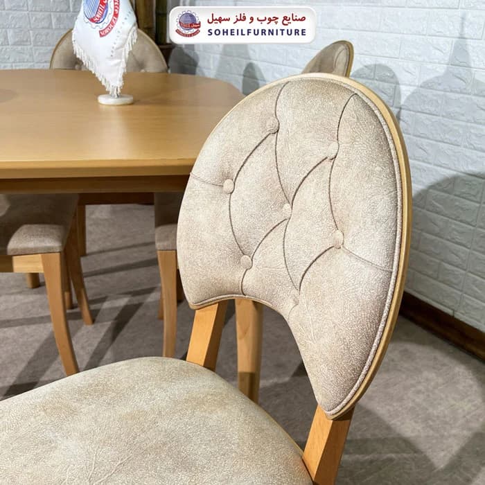 ست ناهارخوری چوبی ۴نفره و ۶نفره بوگاتی و صندلی ناخنی سهیل — تصویر ۸