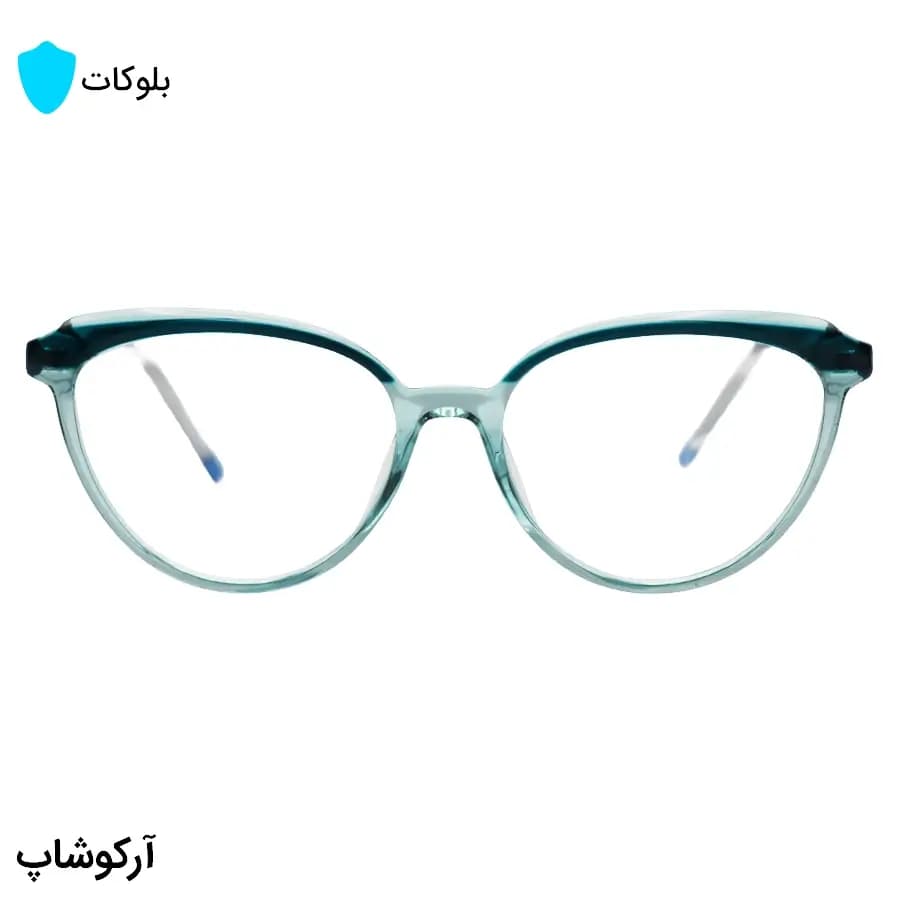 عینک زنانه با فریم شکل چشم گربهای، سبز دو رنگ، دسته سیمدار و لنز بلوکات و UV400 مدل 8335 — تصویر ۳