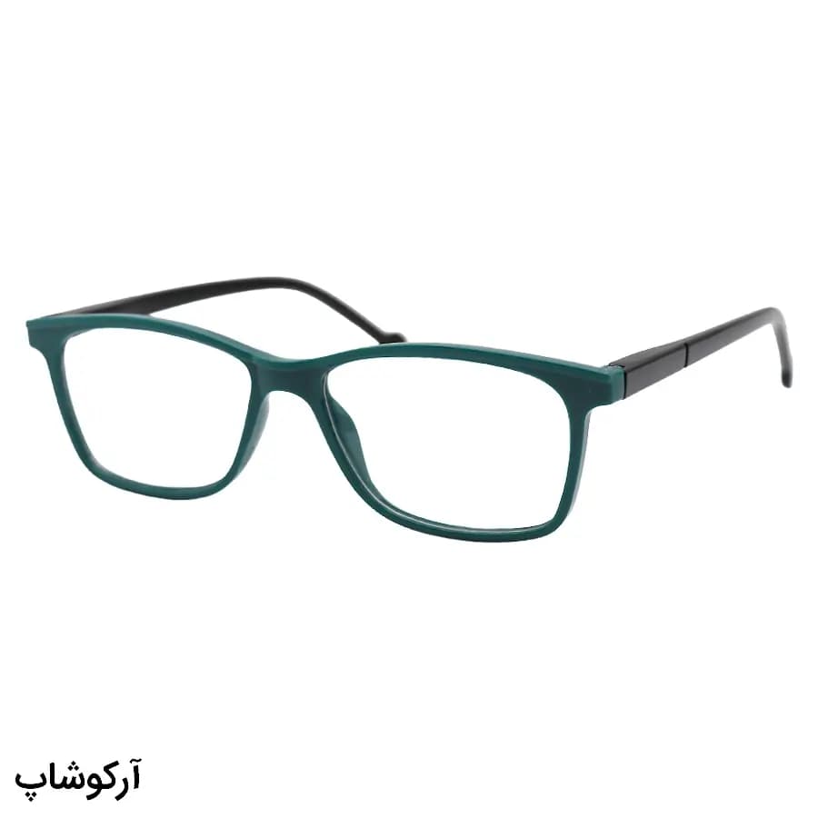 عینک مطالعه نزدیک بین نمره +1.75 با فریم مستطیلی، رنگ سبز، دسته مشکی و فنردار مدل 17-2