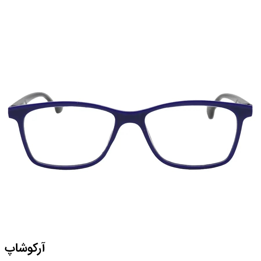 عینک مطالعه نزدیک بین نمره +2.50 با فریم مستطیلی، رنگ آبی، دسته مشکی و فنردار مدل 17-2 — تصویر ۲