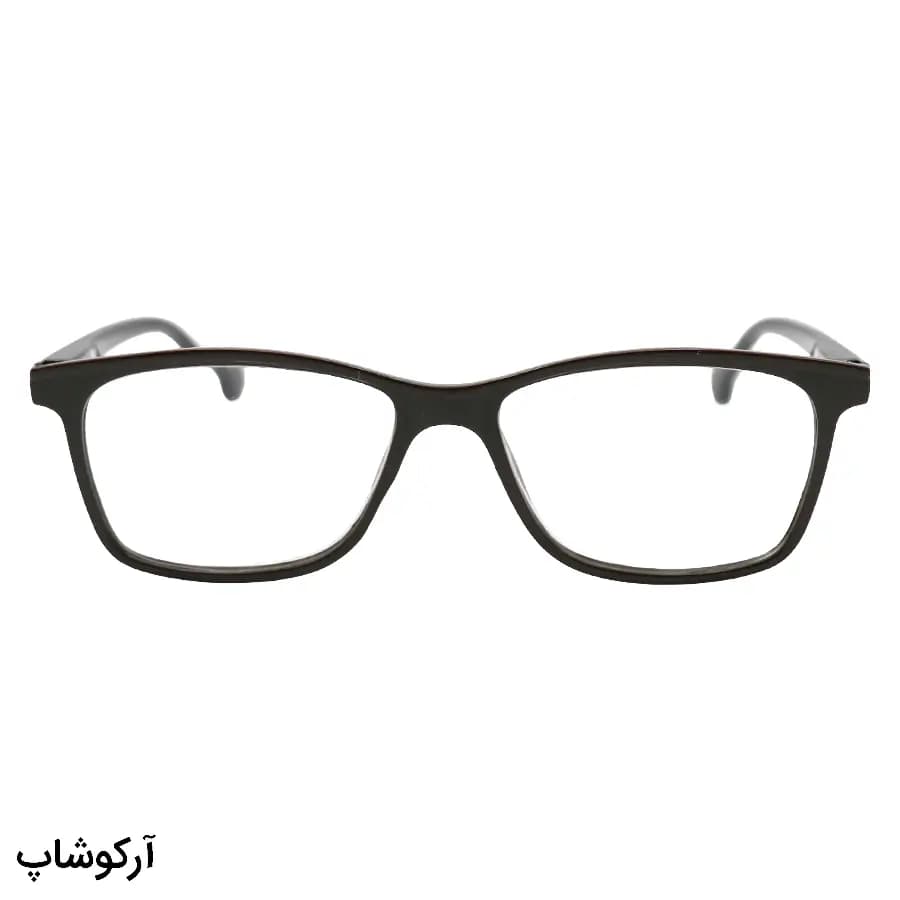 عینک مطالعه نزدیک بین نمره +2.75 با فریم مستطیلی، رنگ قهوهای، دسته مشکی و فنردار مدل 17-2 — تصویر ۲