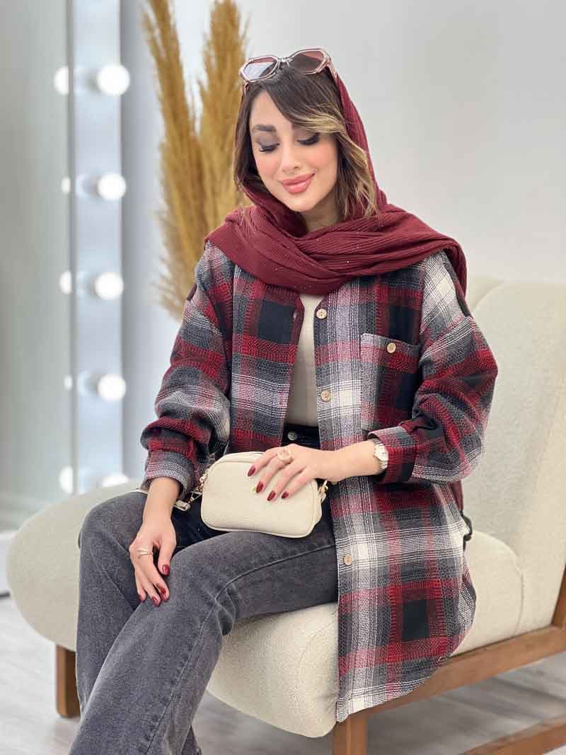 مانتو چهارخونه جیب دکمه آنیل کد 5334 — تصویر ۶