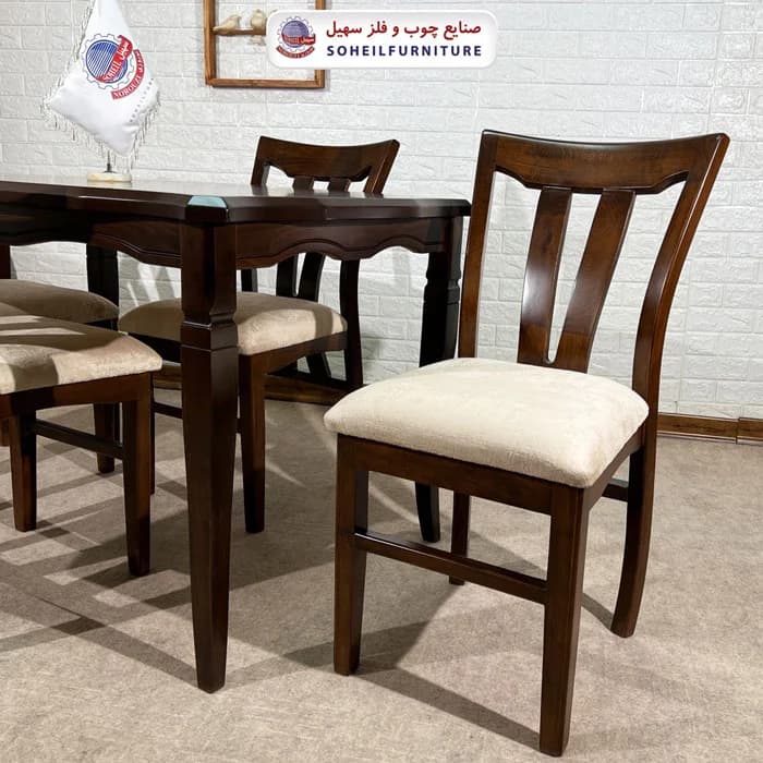 ست ناهارخوری چوبی ۴نفره و ۶نفره ویکتوریا و صندلی سلویا سهیل — تصویر ۵