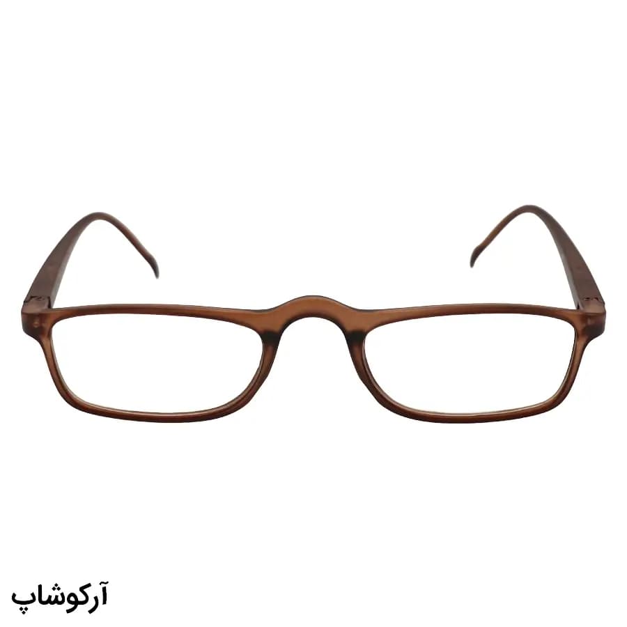 عینک مطالعه نزدیک بین نمره +1.00 با فریم مستطیلی باریک، رنگ قهوهای مات و دسته فنری مدل 998 — تصویر ۳