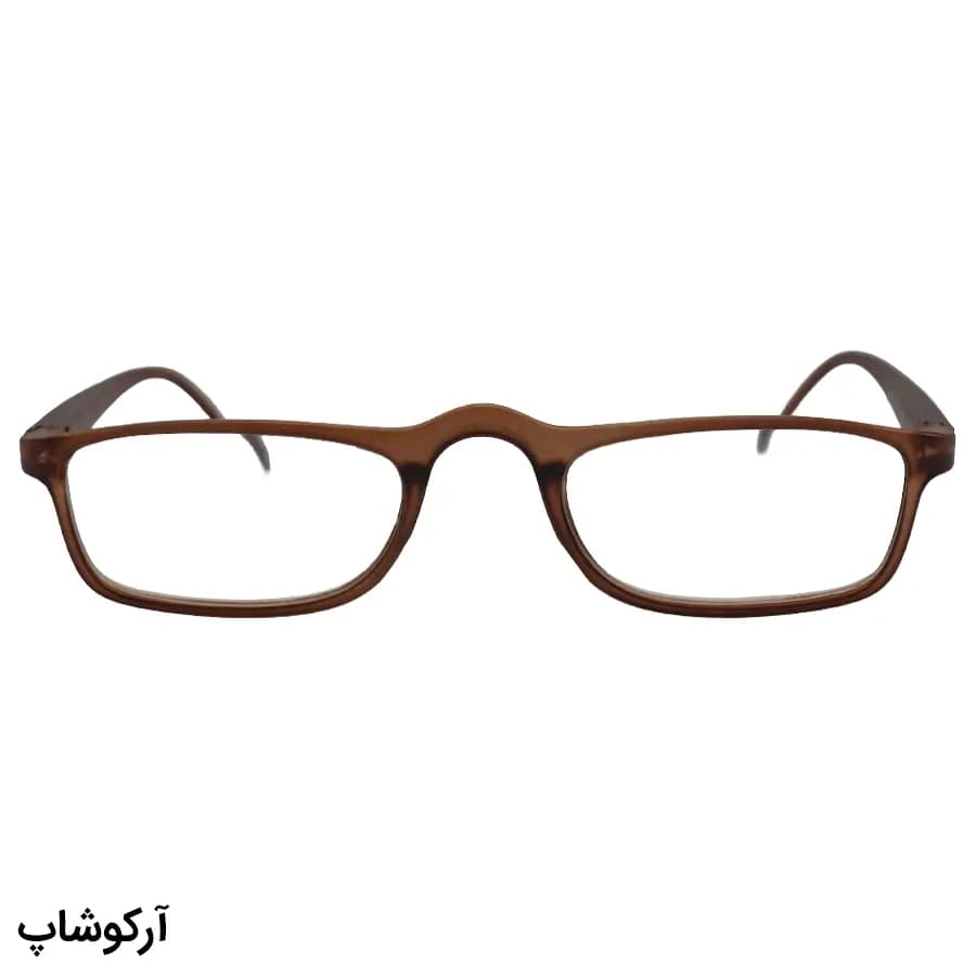عینک مطالعه نزدیک بین نمره +2.25 با فریم مستطیلی باریک، رنگ قهوهای مات و دسته فنری مدل 998 — تصویر ۲