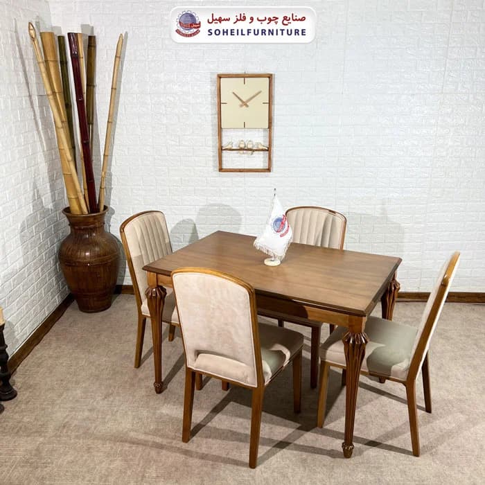 میز ناهارخوری چوبی 4نفره و 6نفره شاه پسند سهیل (چوب سوپر راش گرجستان) — تصویر ۳