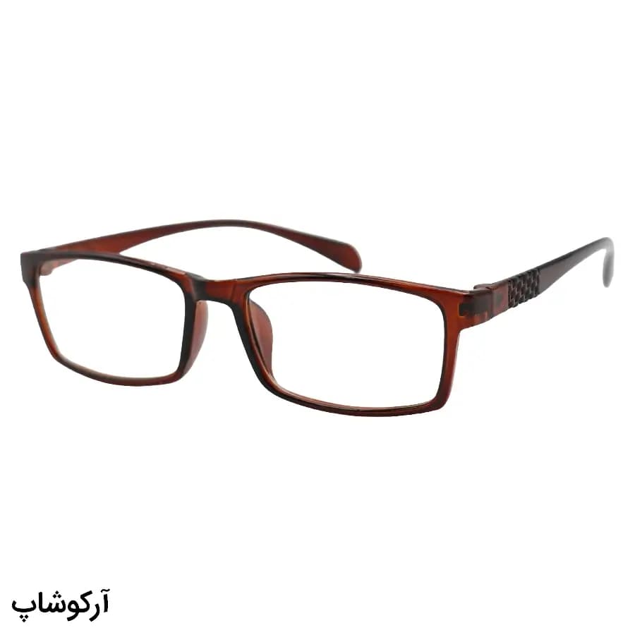 عینک مطالعه نزدیک بین نمره +1.00 با فریم مستطیلی شکل، رنگ قهوهای و از جنس کائوچو مدل 5860