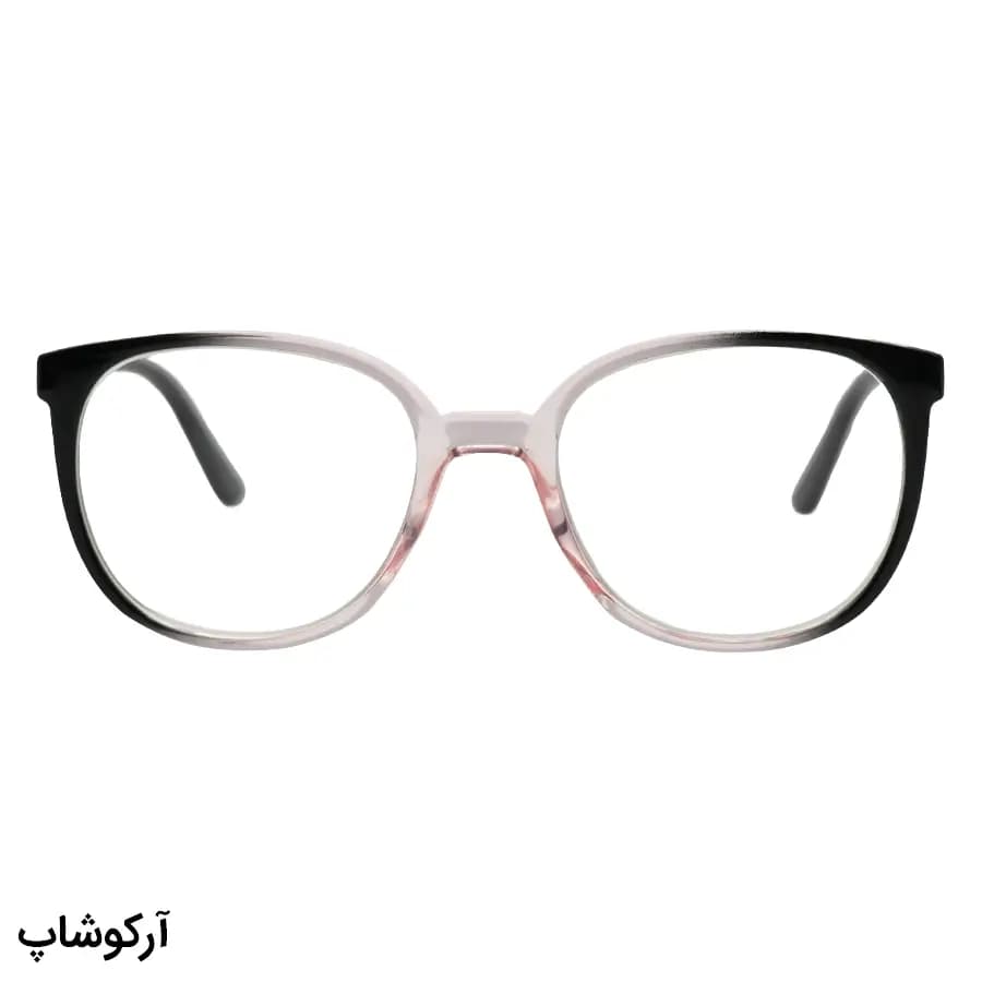 عینک مطالعه نزدیک بین نمره +1.50 با فریم دو رنگ مشکی و صورتی، شکل مربعی، لولا فنری و برند MakerField مدل H101 — تصویر ۲