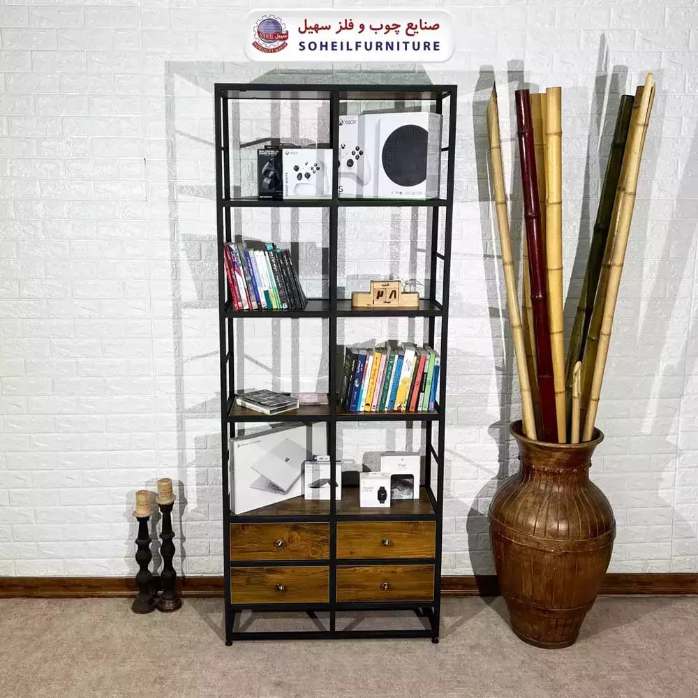 استند کتابخانه MDF و فلز سهیل مدل دوقلو