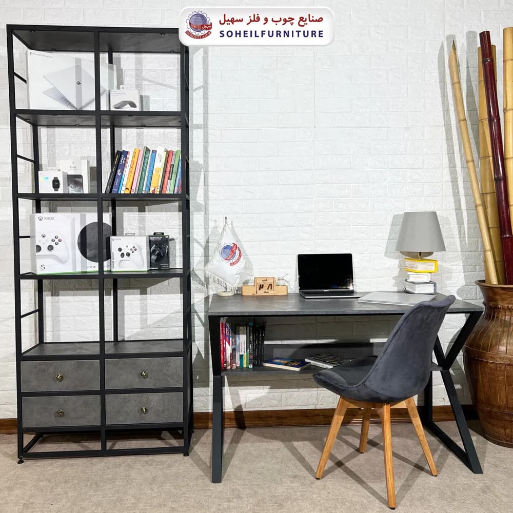 استند کتابخانه MDF و فلز سهیل مدل دوقلو — تصویر ۳