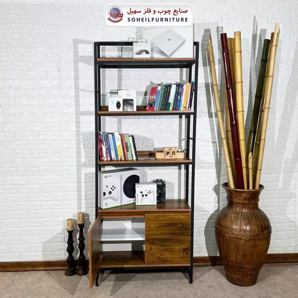 استند کتابخانه MDF و فلز سهیل کمد دار — تصویر ۷