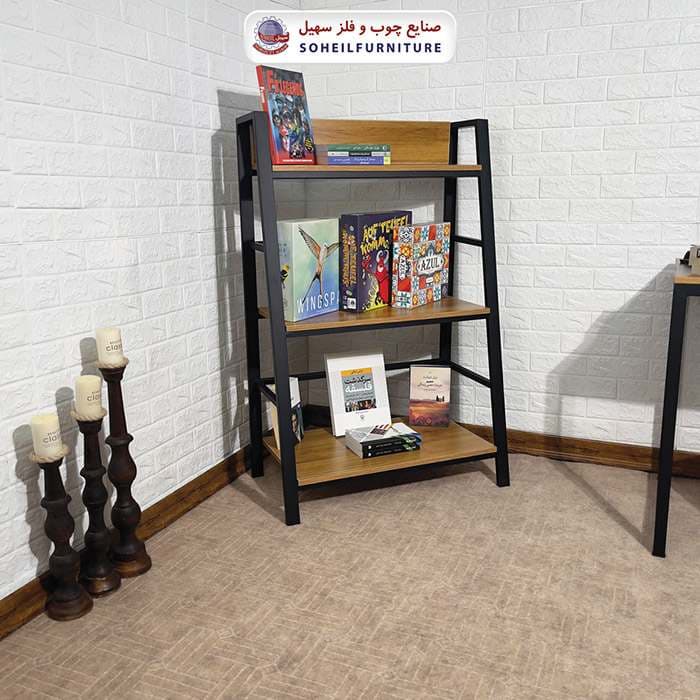 استند کتابخانه MDF و فلز سهیل مدل سه طبقه کوتاه 435 — تصویر ۳