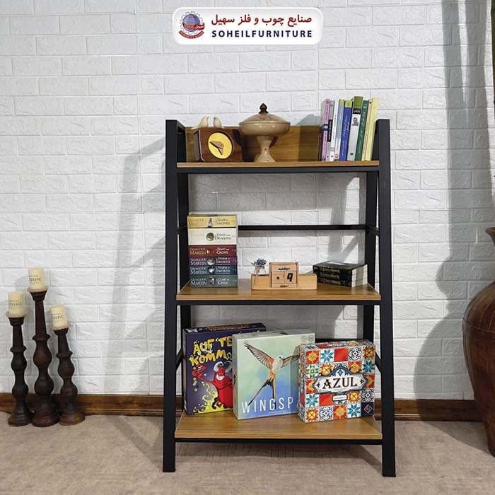 استند کتابخانه MDF و فلز سهیل مدل سه طبقه کوتاه 435 — تصویر ۷