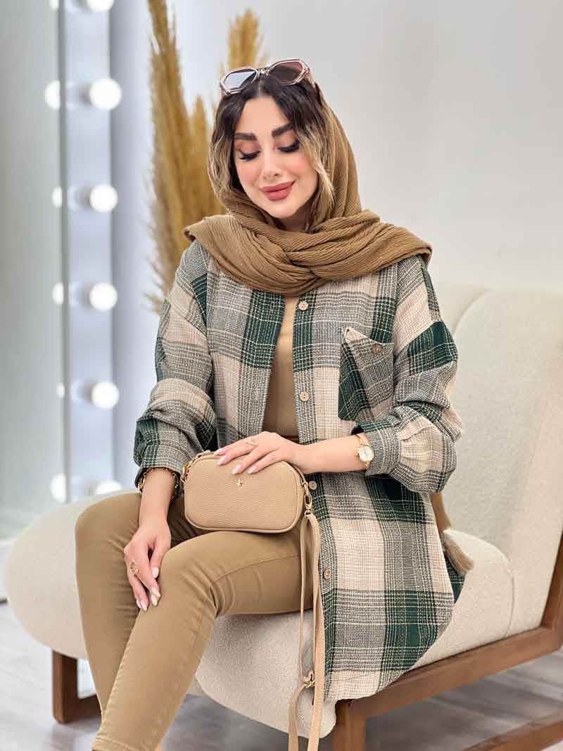 مانتو چهارخونه جیب دکمه آنیل کد 5284 — تصویر ۵
