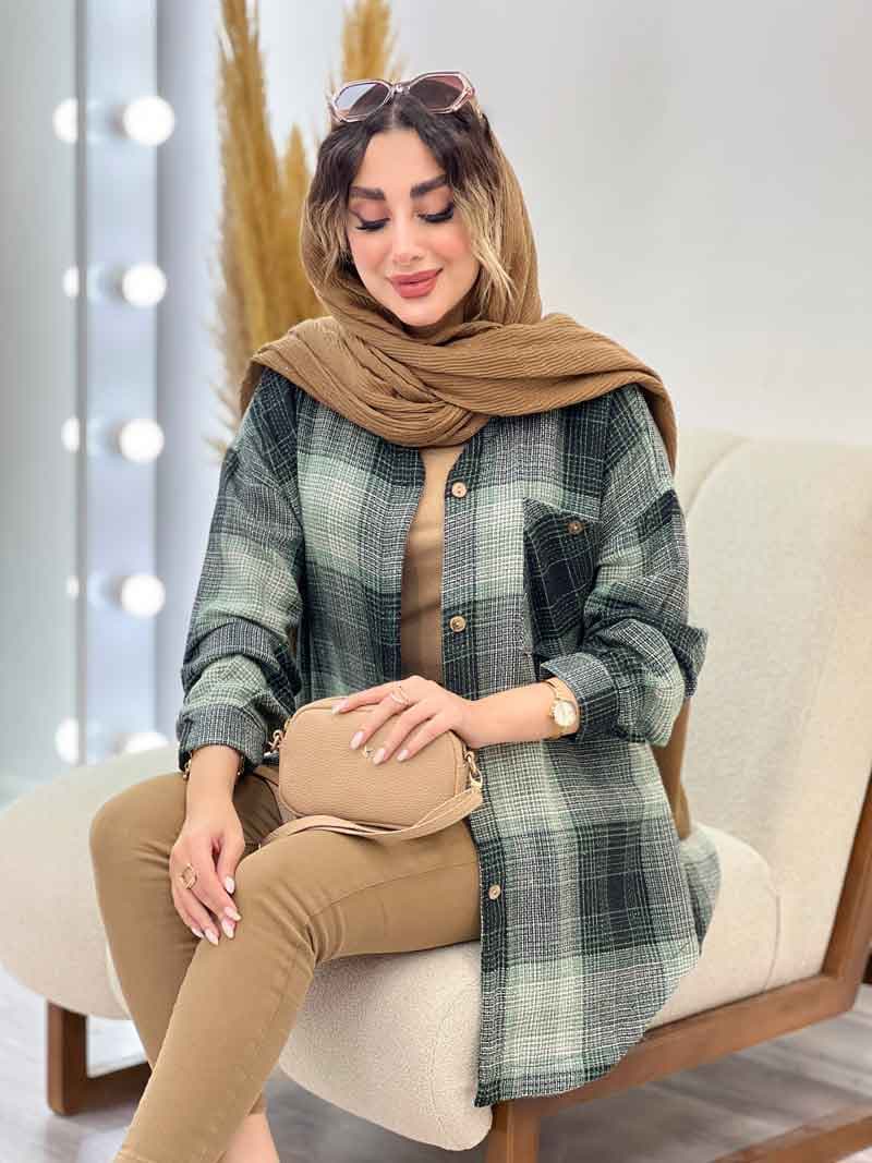 مانتو چهارخونه جیب دکمه آنیل کد 5284 — تصویر ۶