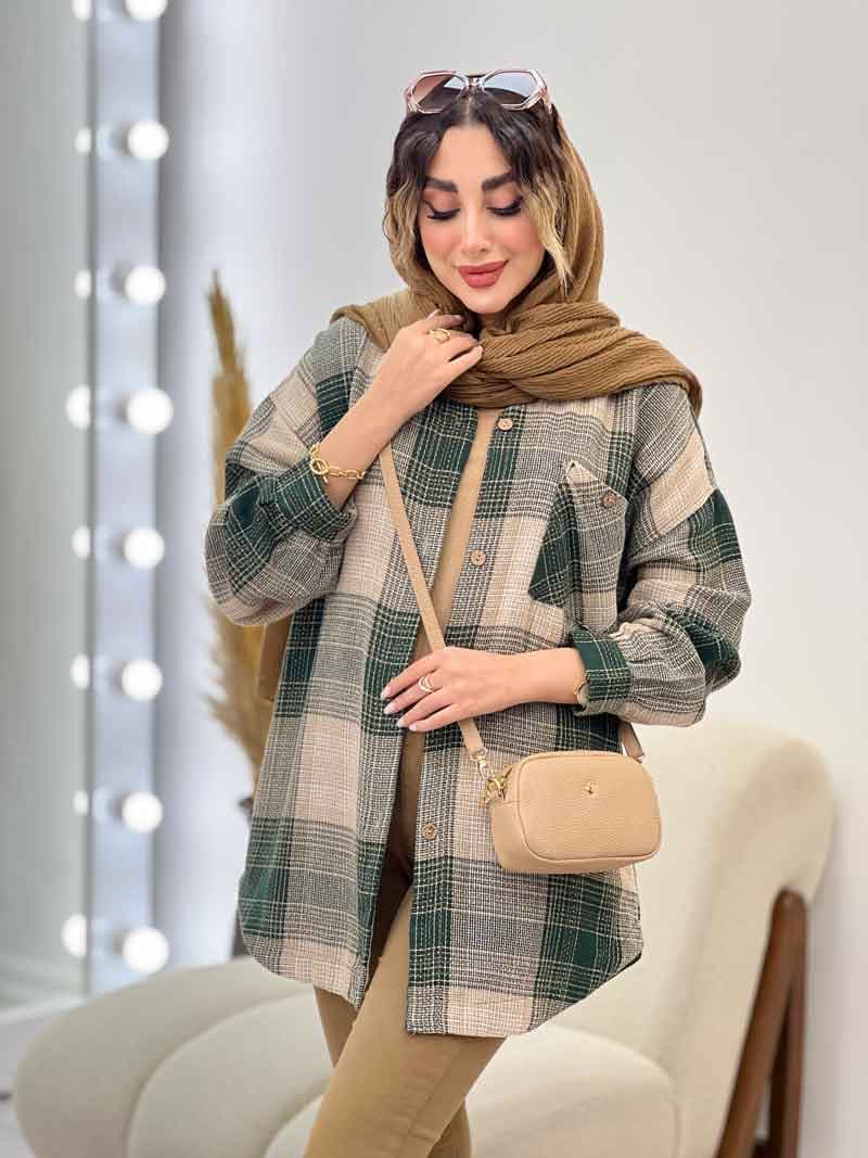 مانتو چهارخونه جیب دکمه آنیل کد 5284 — تصویر ۴