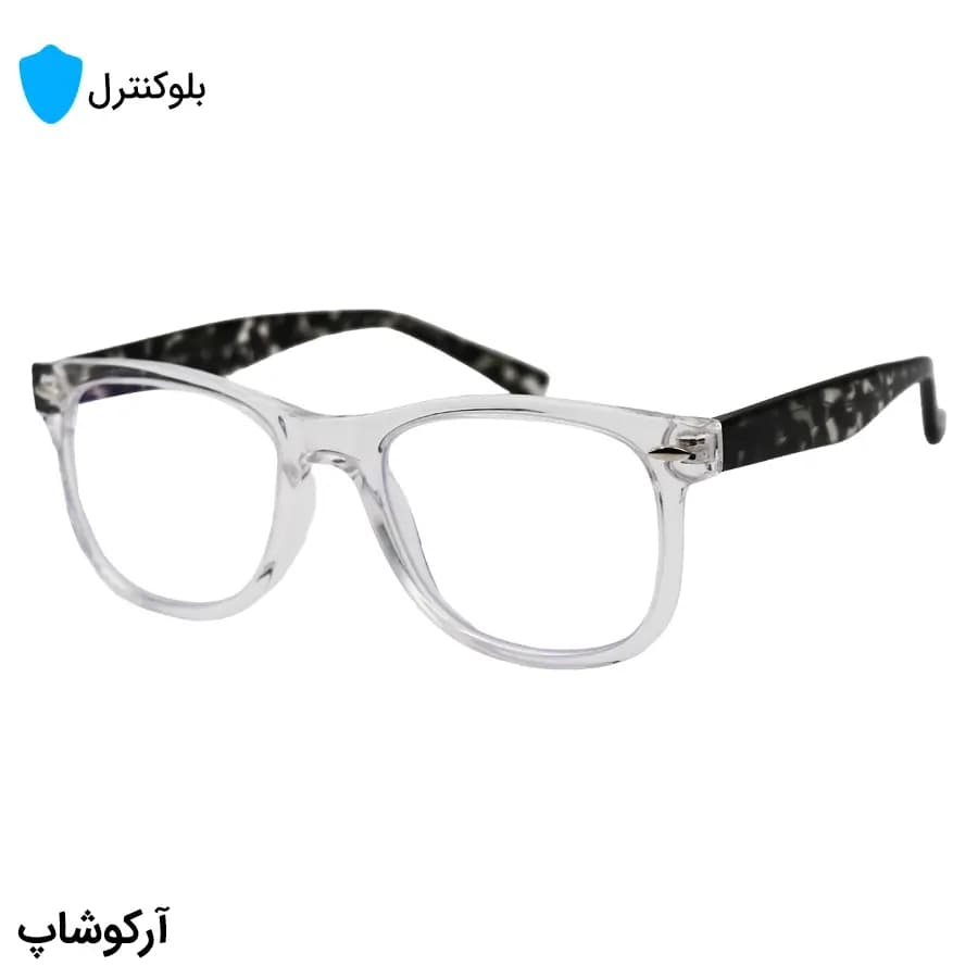 عینک بلوکنترل با فریم شکل ویفرر، رنگ شفاف، دسته سیمدار و مشکی برند Ray-Ban و لنز بلوکنترل کرهای برند SKY مدل 66805 — تصویر ۴