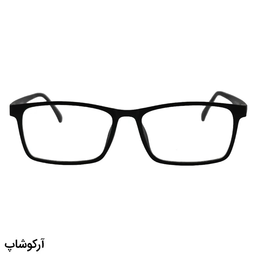 عینک طبی 5 کاوره با فریم مستطیلی باریک، رنگ مشکی مات، از جنس کائوچو و دسته فنردار مدل 12149 — تصویر ۳